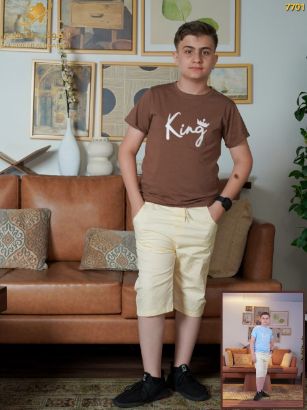 صورة طقم أولاد صيفي بطبعة King وشورت مريح – موديل 7701